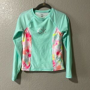 Girls Calvin Klein Mint Green Rash Guard, XL
